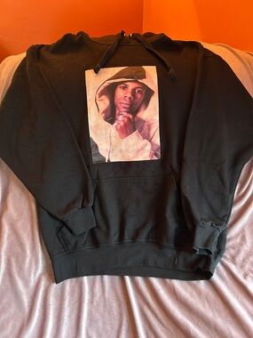 Black Hoodie with Front Portrait Graphic